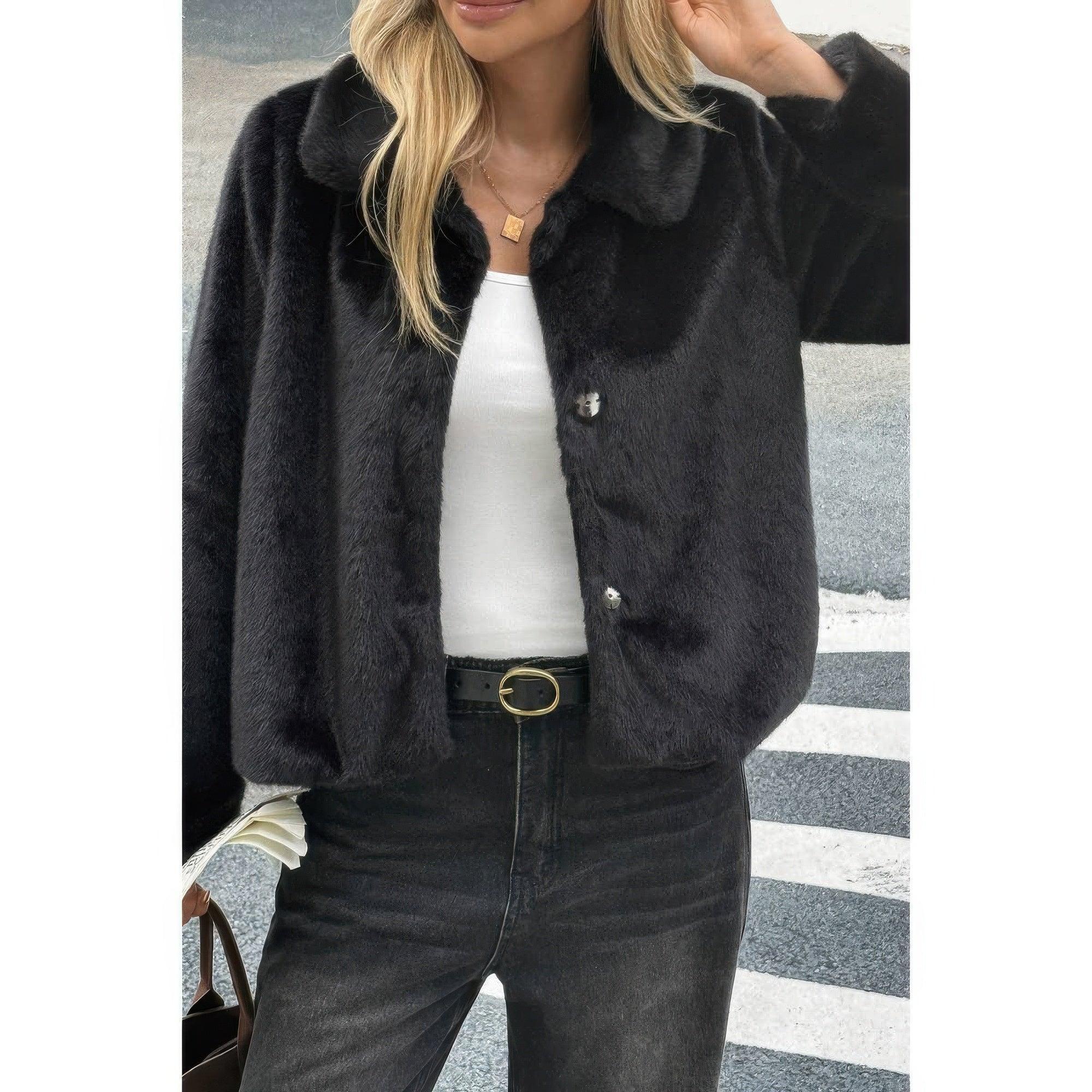 Solid Button Faux Fur Crop Jacket | Mixtshop LLC