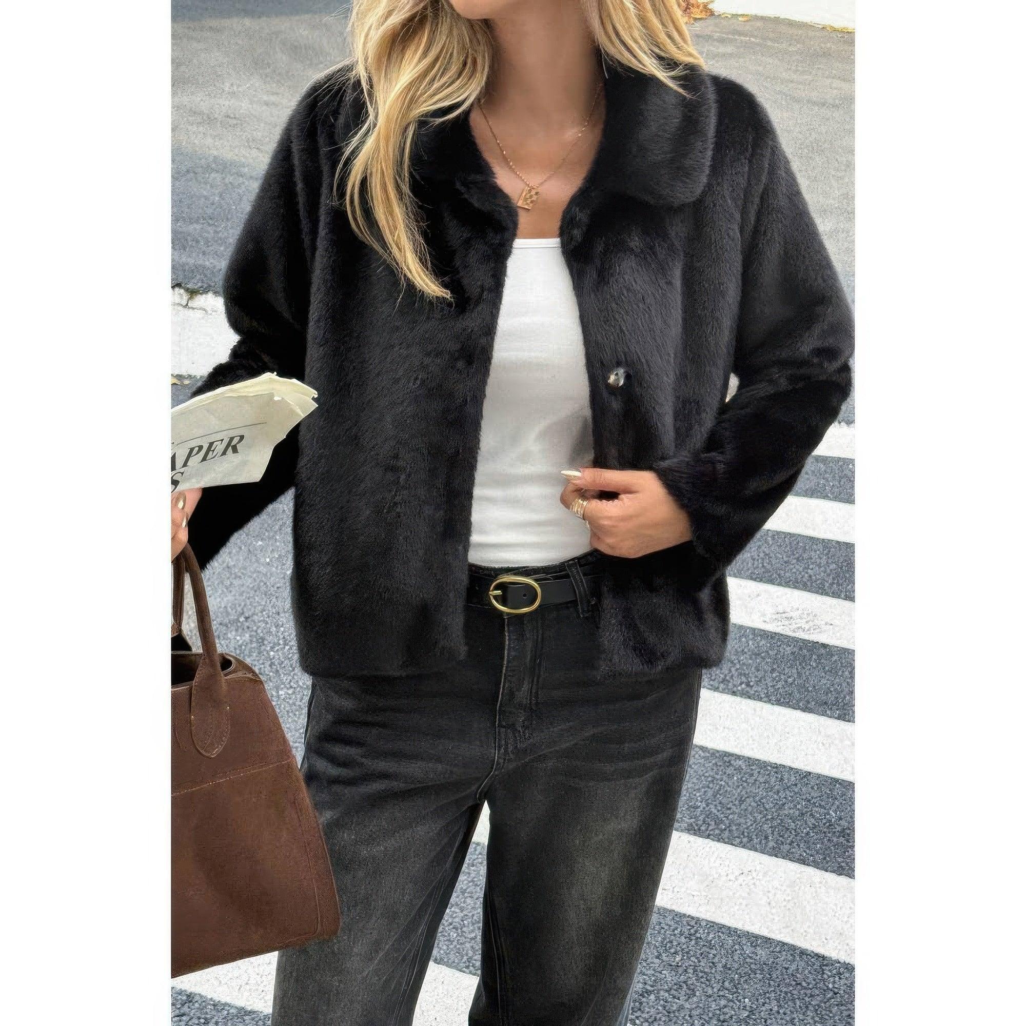 Solid Button Faux Fur Crop Jacket | Mixtshop LLC