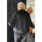 Solid Button Faux Fur Crop Jacket | Mixtshop LLC