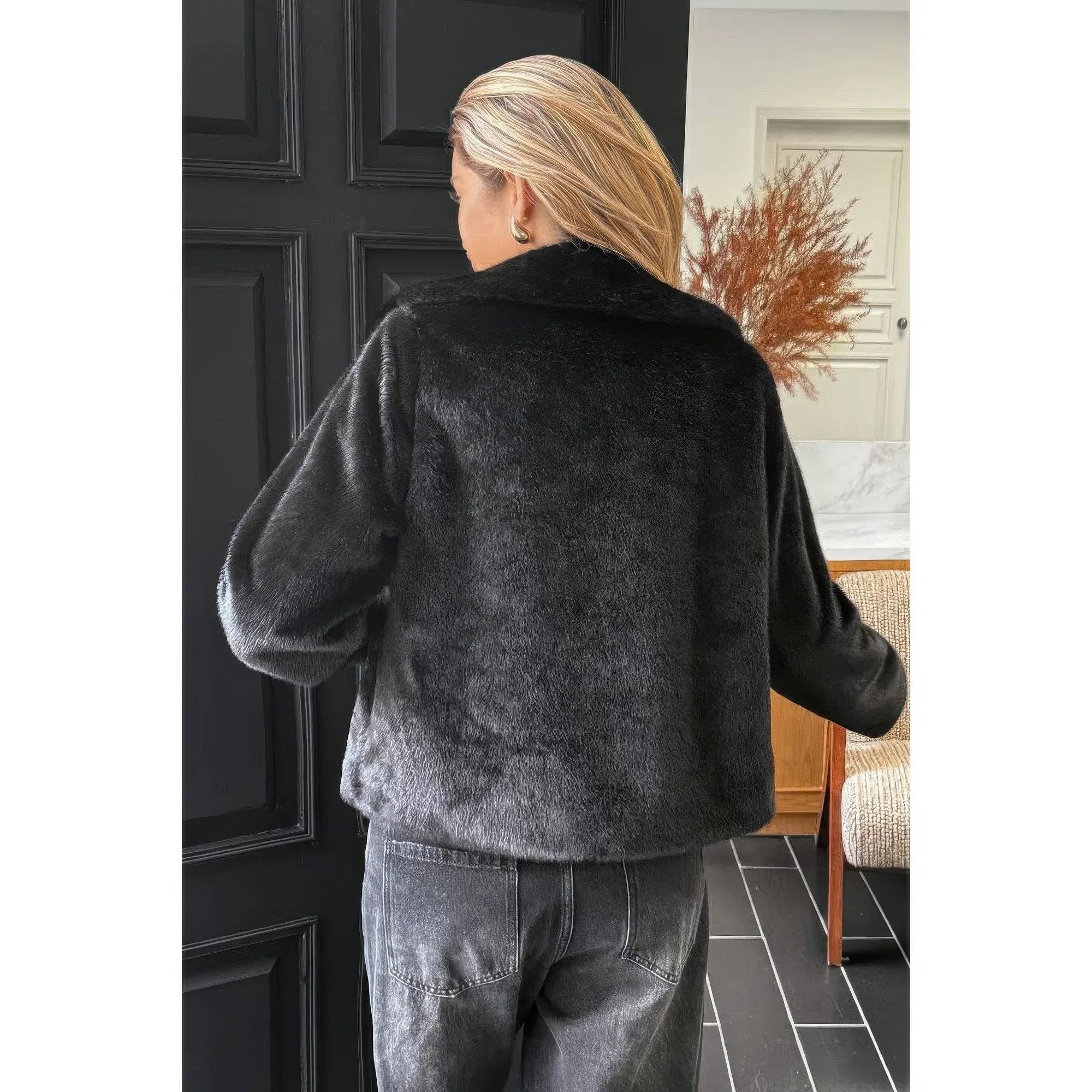 Solid Button Faux Fur Crop Jacket | Mixtshop LLC