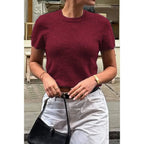 Solid Wool O Neck Knit Short Sleeve Shirt | Mixtshop LLC