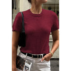 Solid Wool O Neck Knit Short Sleeve Shirt | Mixtshop LLC