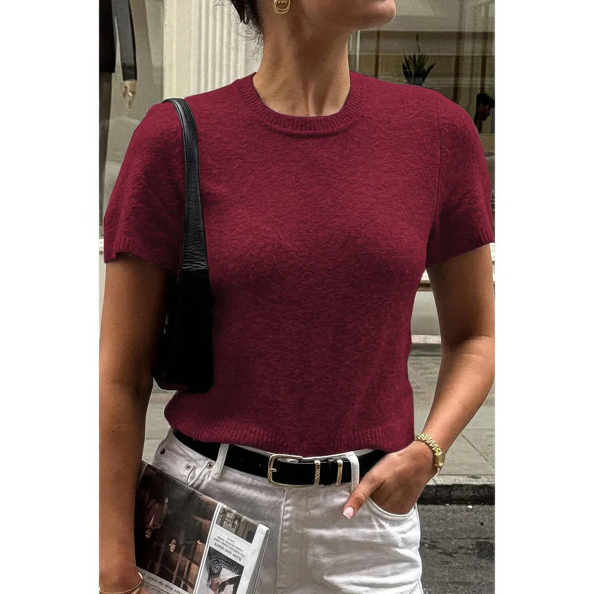 Solid Wool O Neck Knit Short Sleeve Shirt | Mixtshop LLC