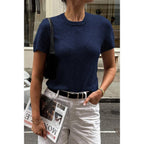 Solid Wool O Neck Knit Short Sleeve Shirt | Mixtshop LLC