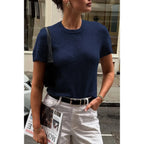 Solid Wool O Neck Knit Short Sleeve Shirt | Mixtshop LLC