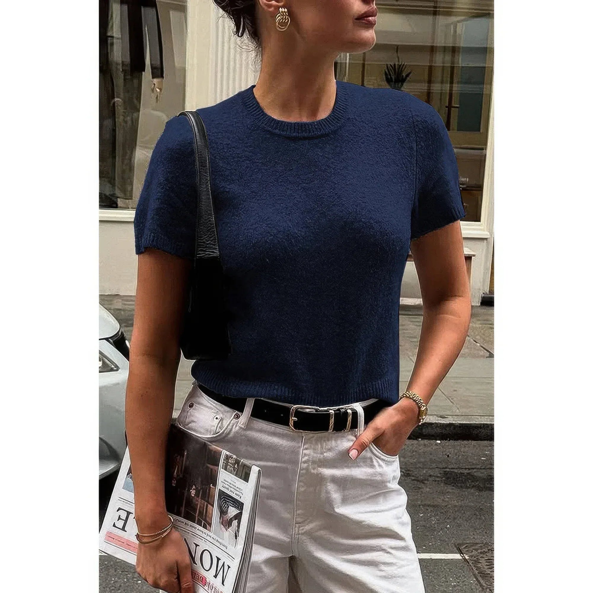 Solid Wool O Neck Knit Short Sleeve Shirt | Mixtshop LLC