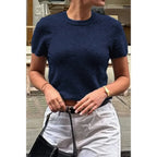 Solid Wool O Neck Knit Short Sleeve Shirt | Mixtshop LLC