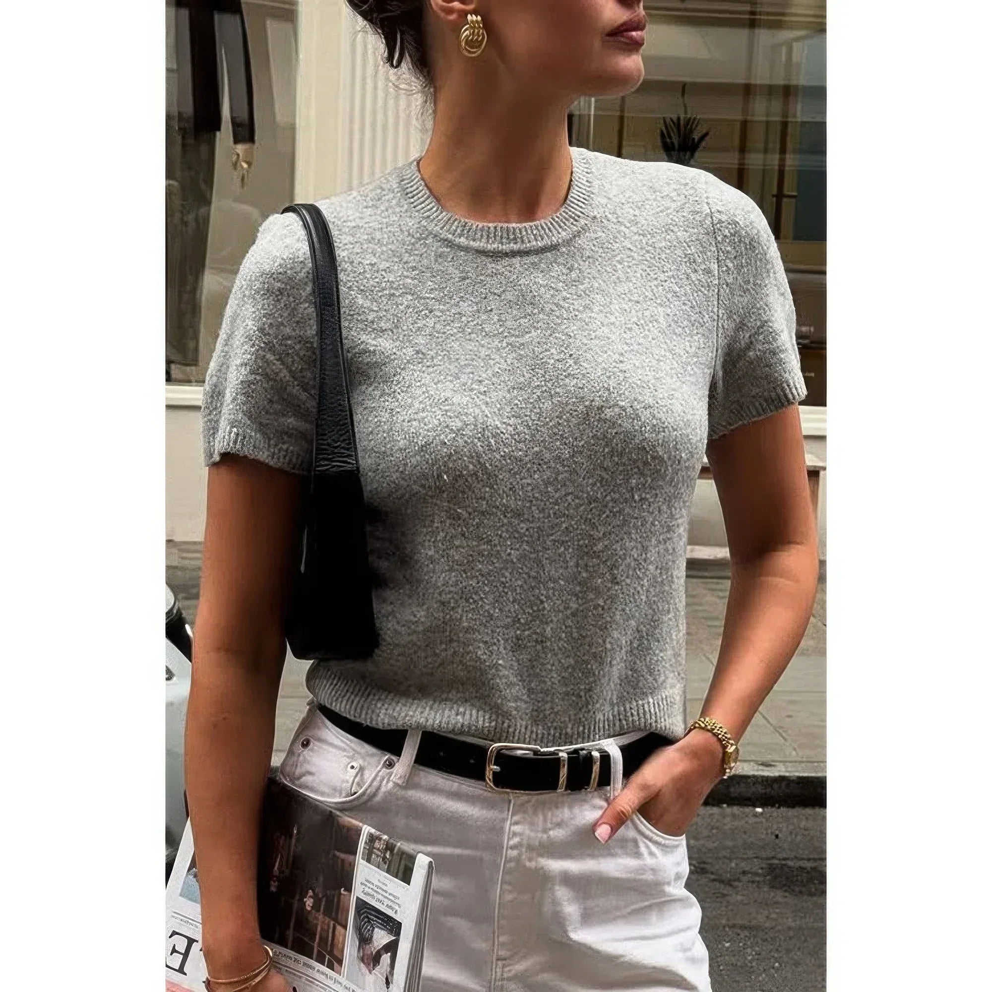 Solid Wool O Neck Knit Short Sleeve Shirt | Mixtshop LLC