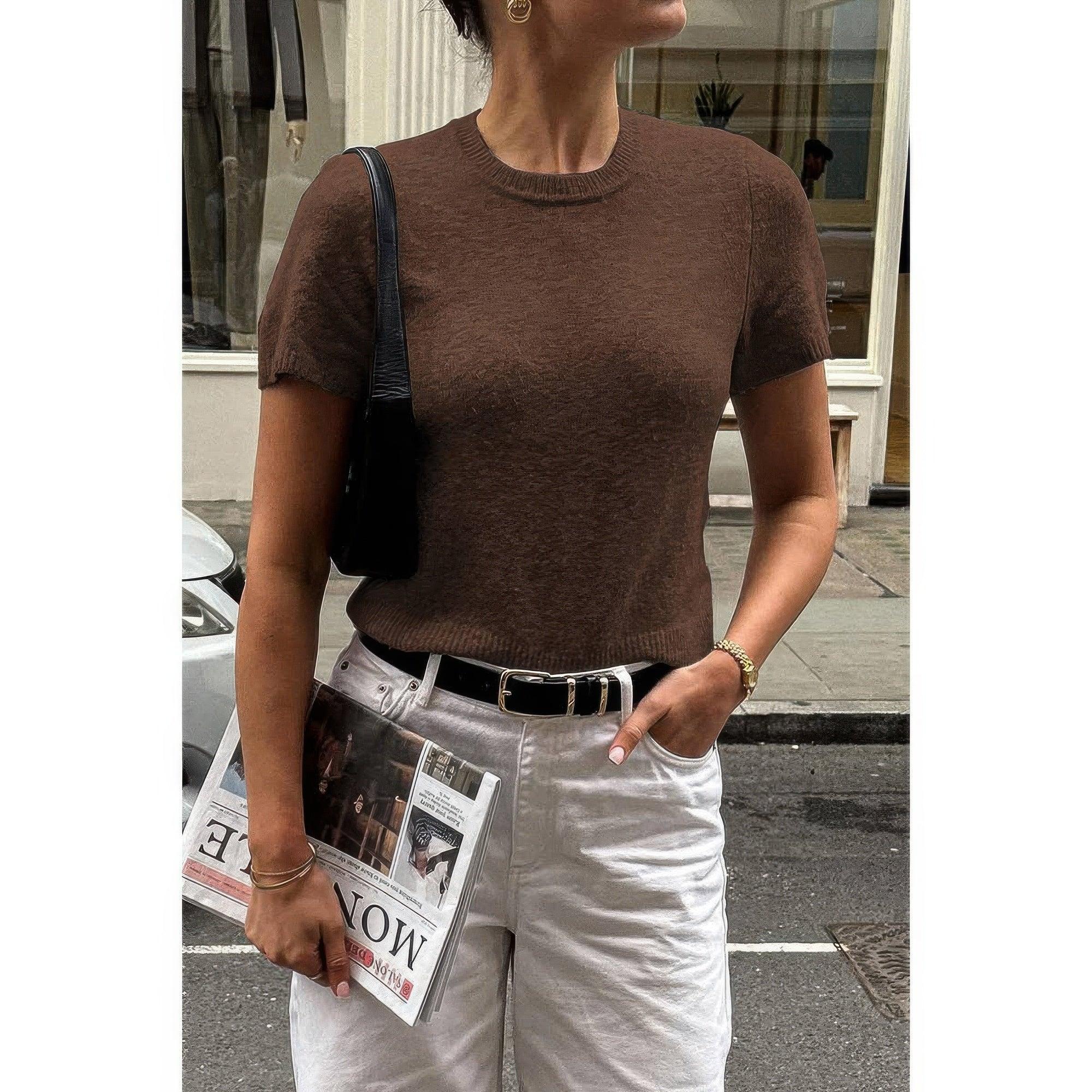 Solid Wool O Neck Knit Short Sleeve Shirt | Mixtshop LLC