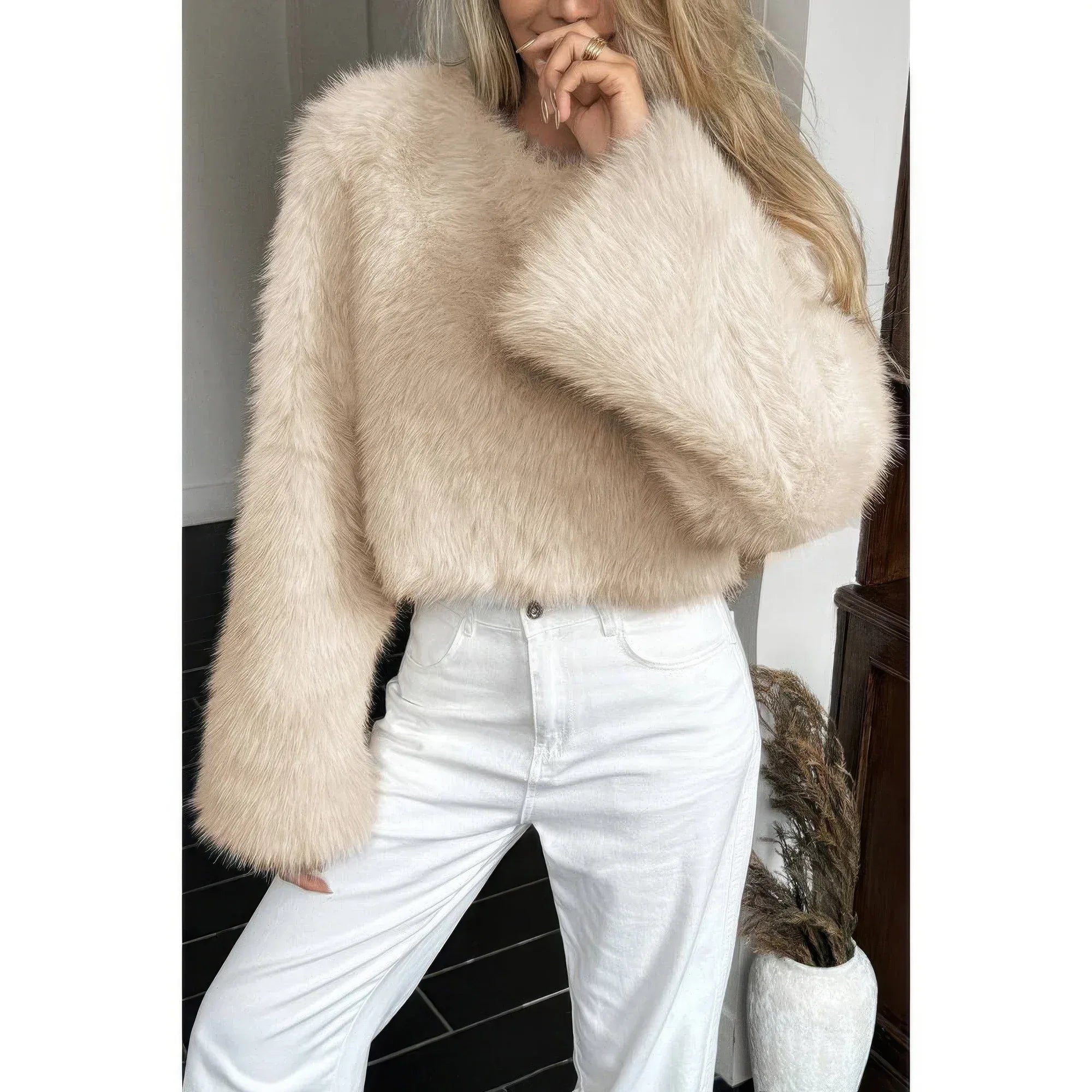 Solid Faux Fur Back Hide Zipper Pullover Coat | Mixtshop LLC