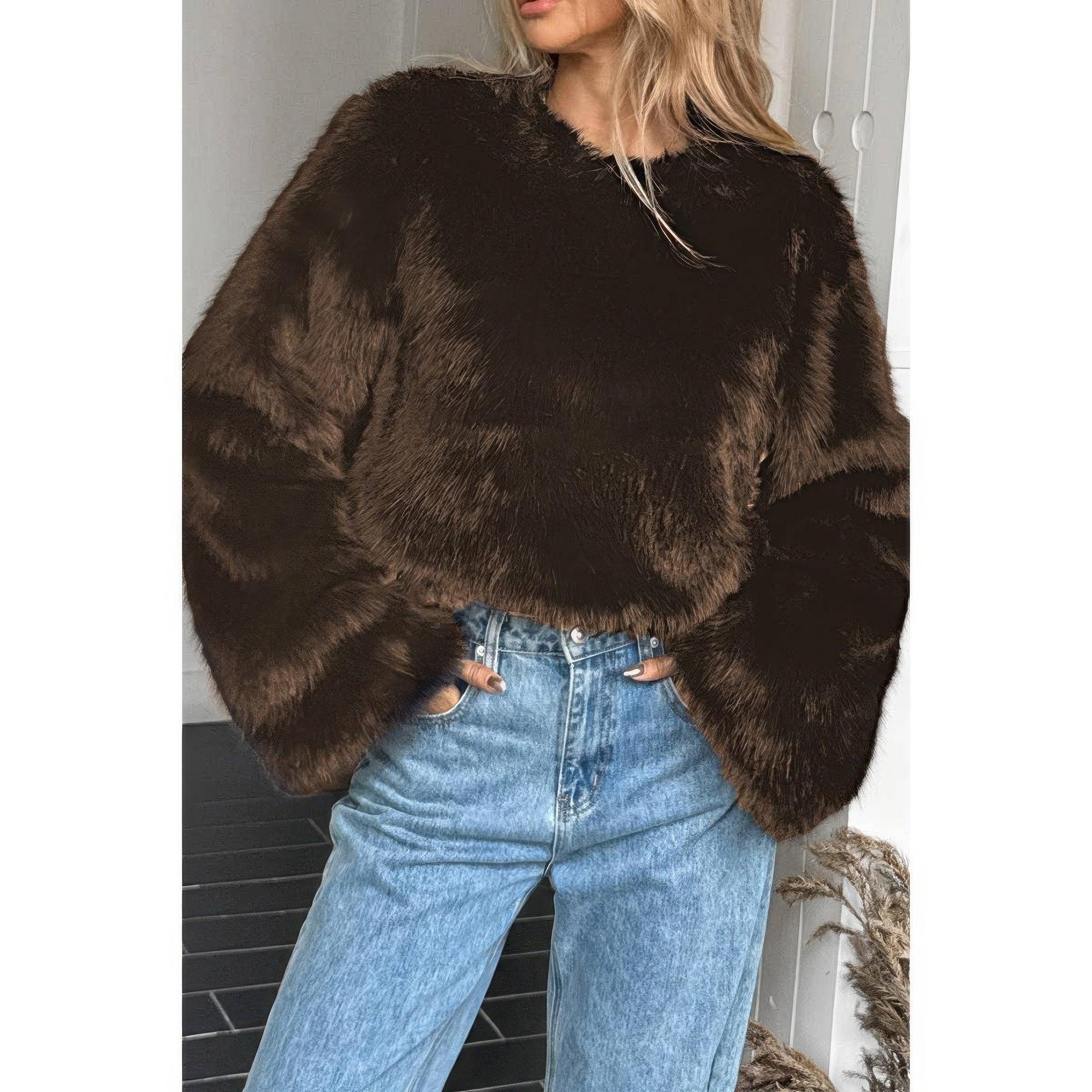 Solid Faux Fur Back Hide Zipper Pullover Coat | Mixtshop LLC