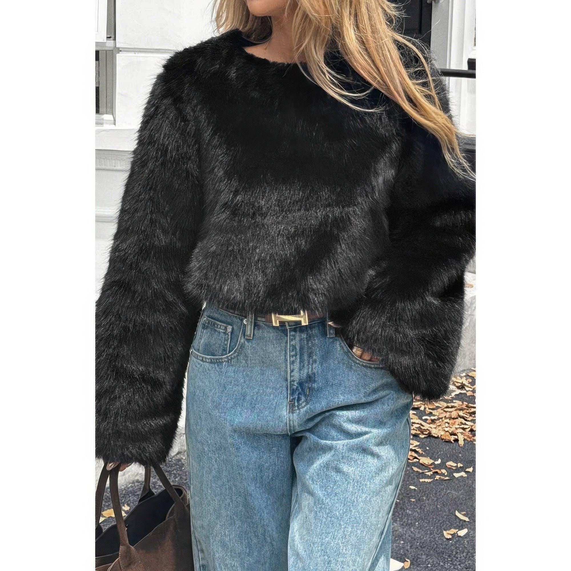 Solid Faux Fur Back Hide Zipper Pullover Coat | Mixtshop LLC