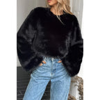 Solid Faux Fur Back Hide Zipper Pullover Coat | Mixtshop LLC