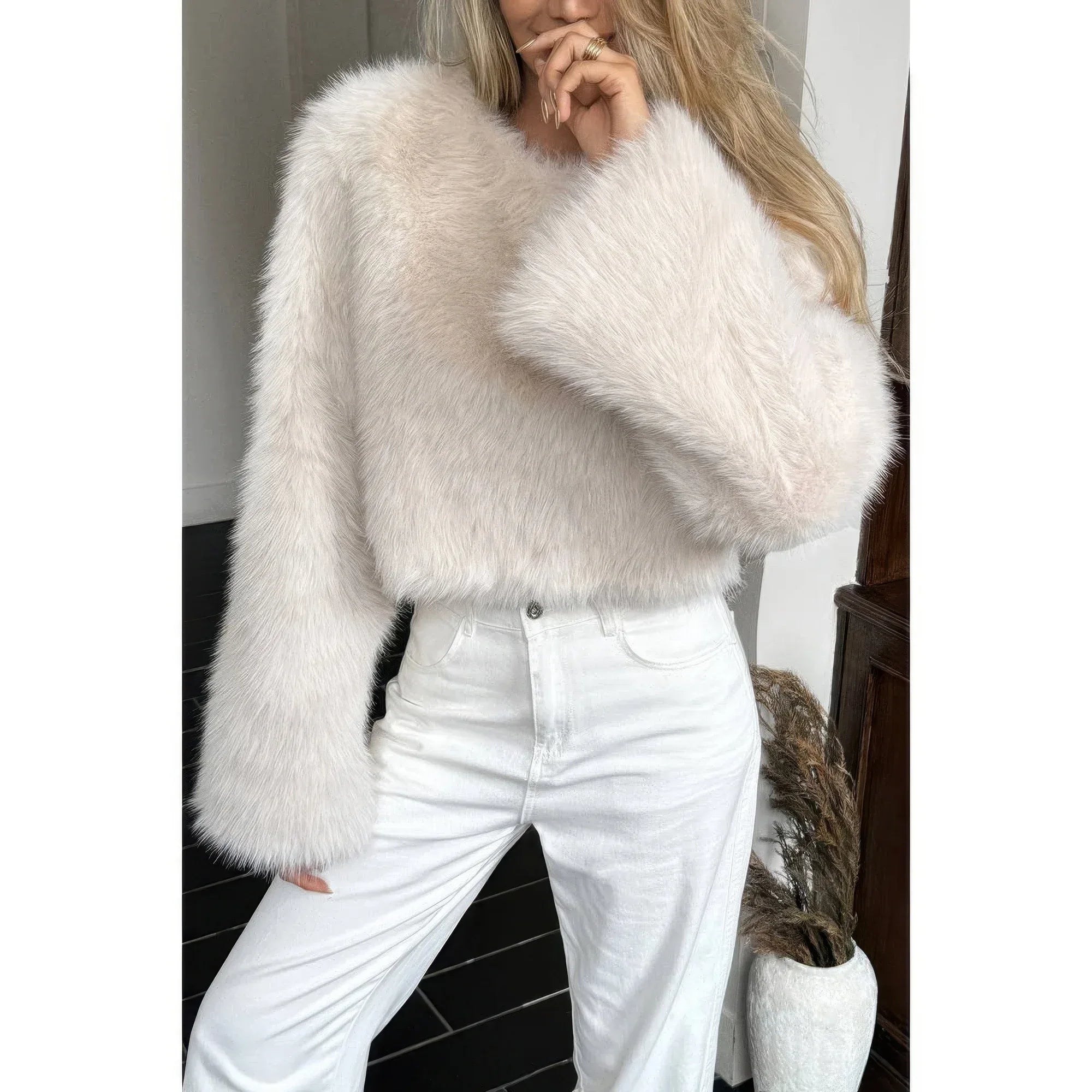 Solid Faux Fur Back Hide Zipper Pullover Coat | Mixtshop LLC