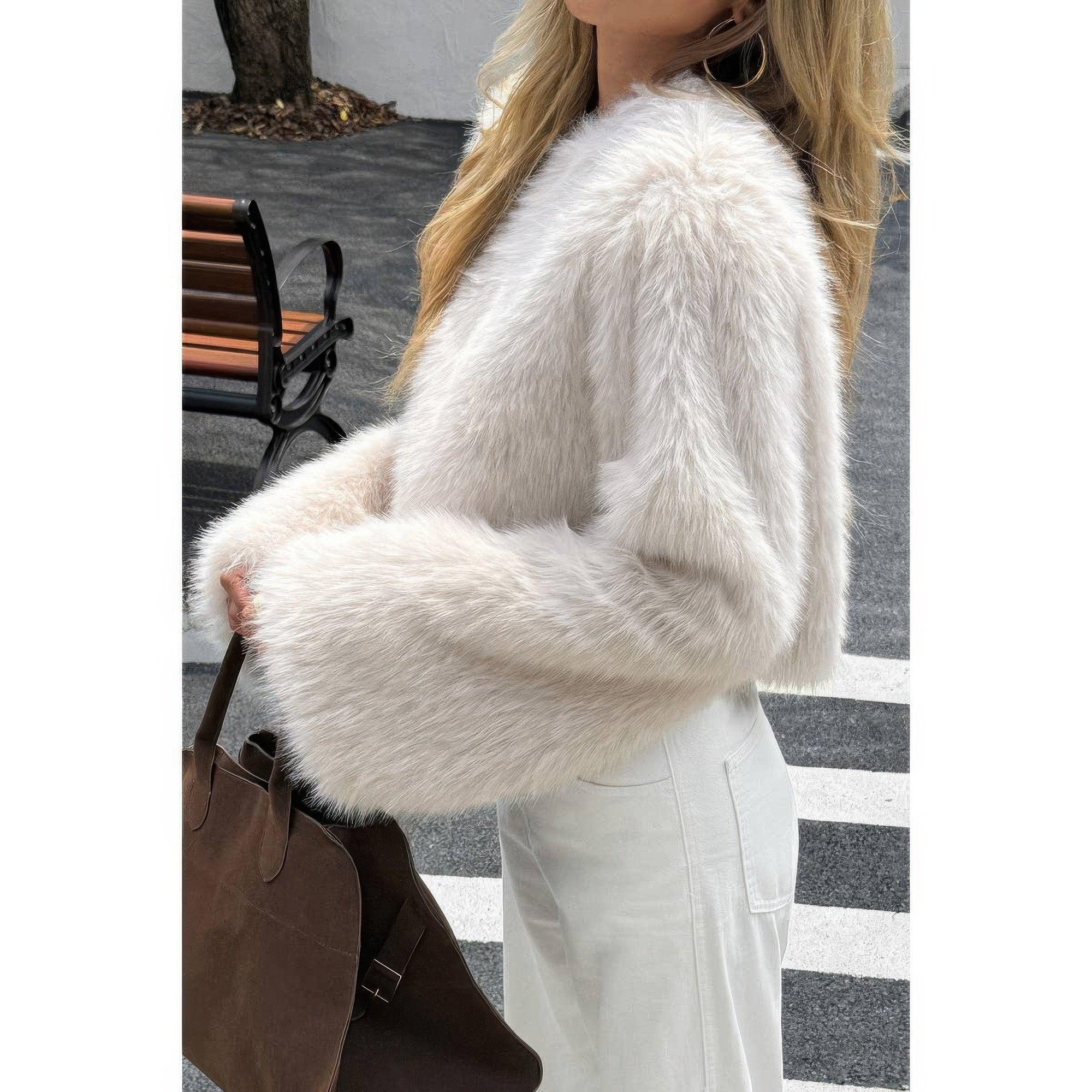 Solid Faux Fur Back Hide Zipper Pullover Coat | Mixtshop LLC