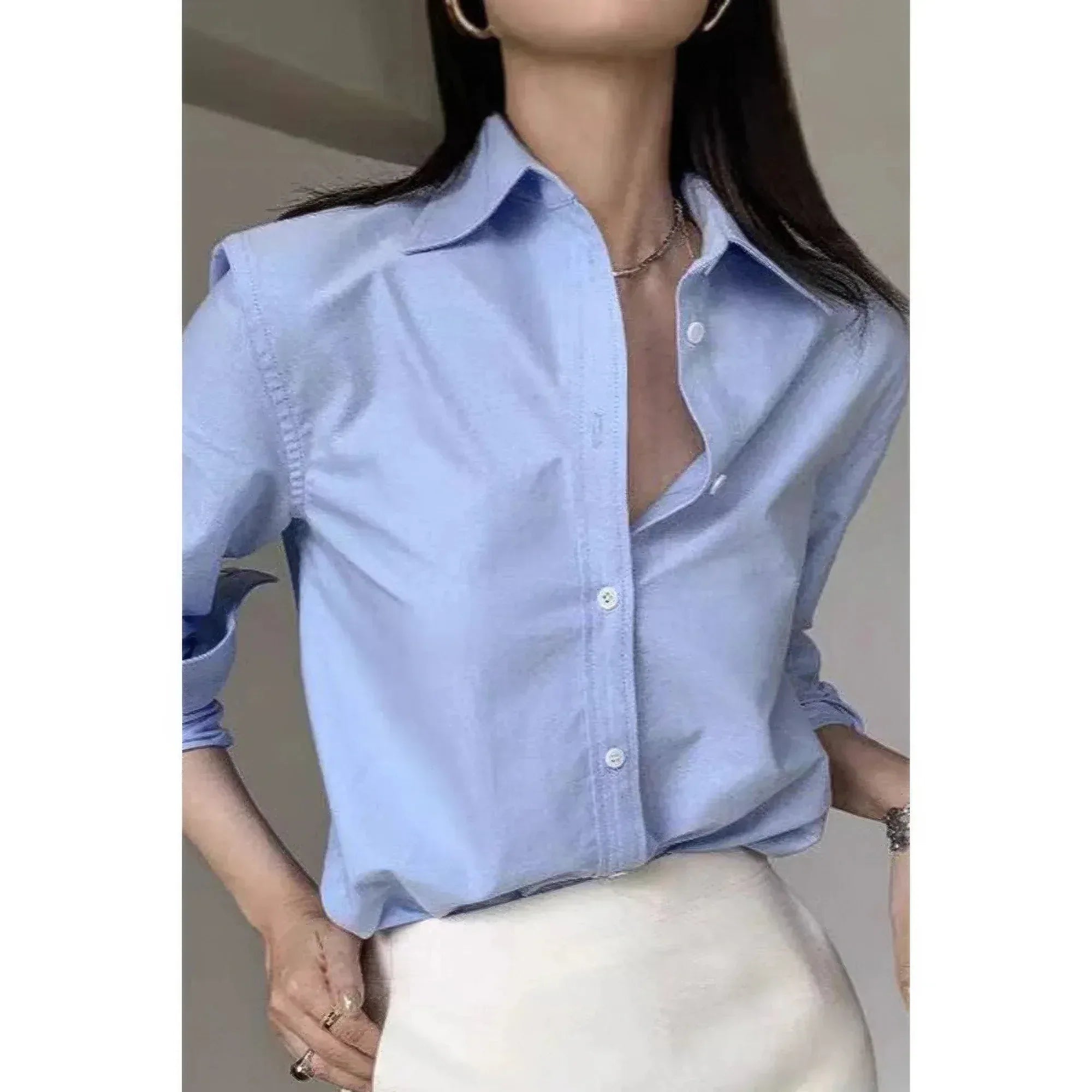 Solid Drop Shoulder Button Up Loose Shirt | Mixtshop LLC Main image