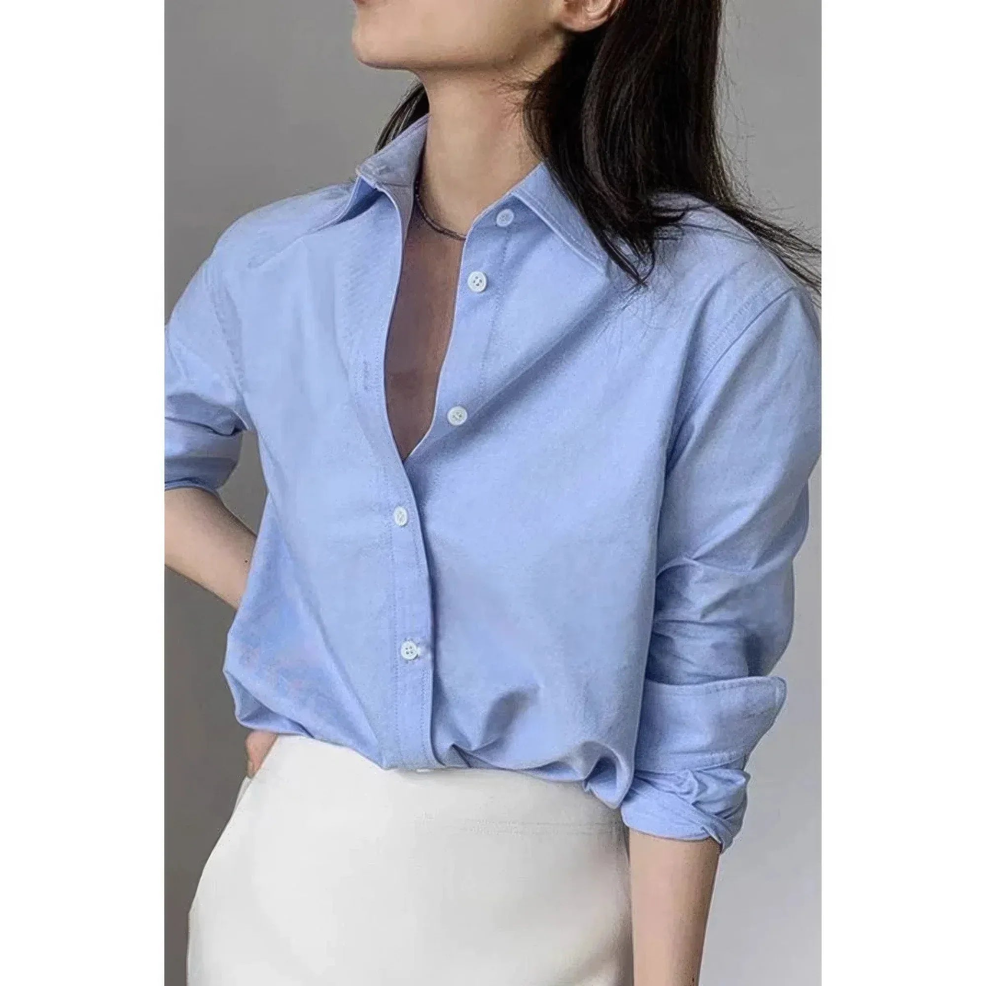 Solid Drop Shoulder Button Up Loose Shirt Secondary image