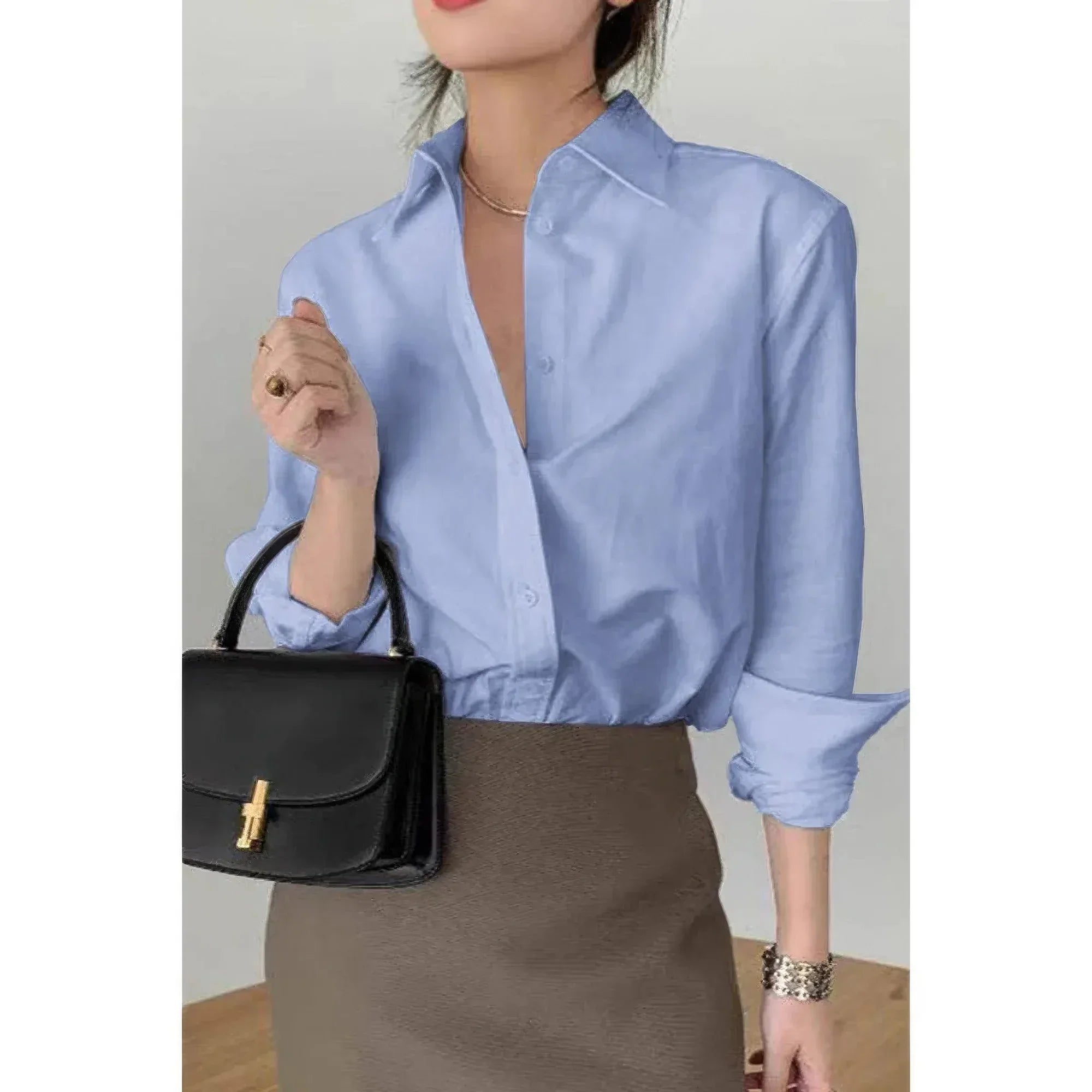 Solid Drop Shoulder Button Up Loose Shirt | Mixtshop LLC