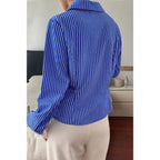 Striped Button Down Lace Detail Loose Shirt | Mixtshop LLC