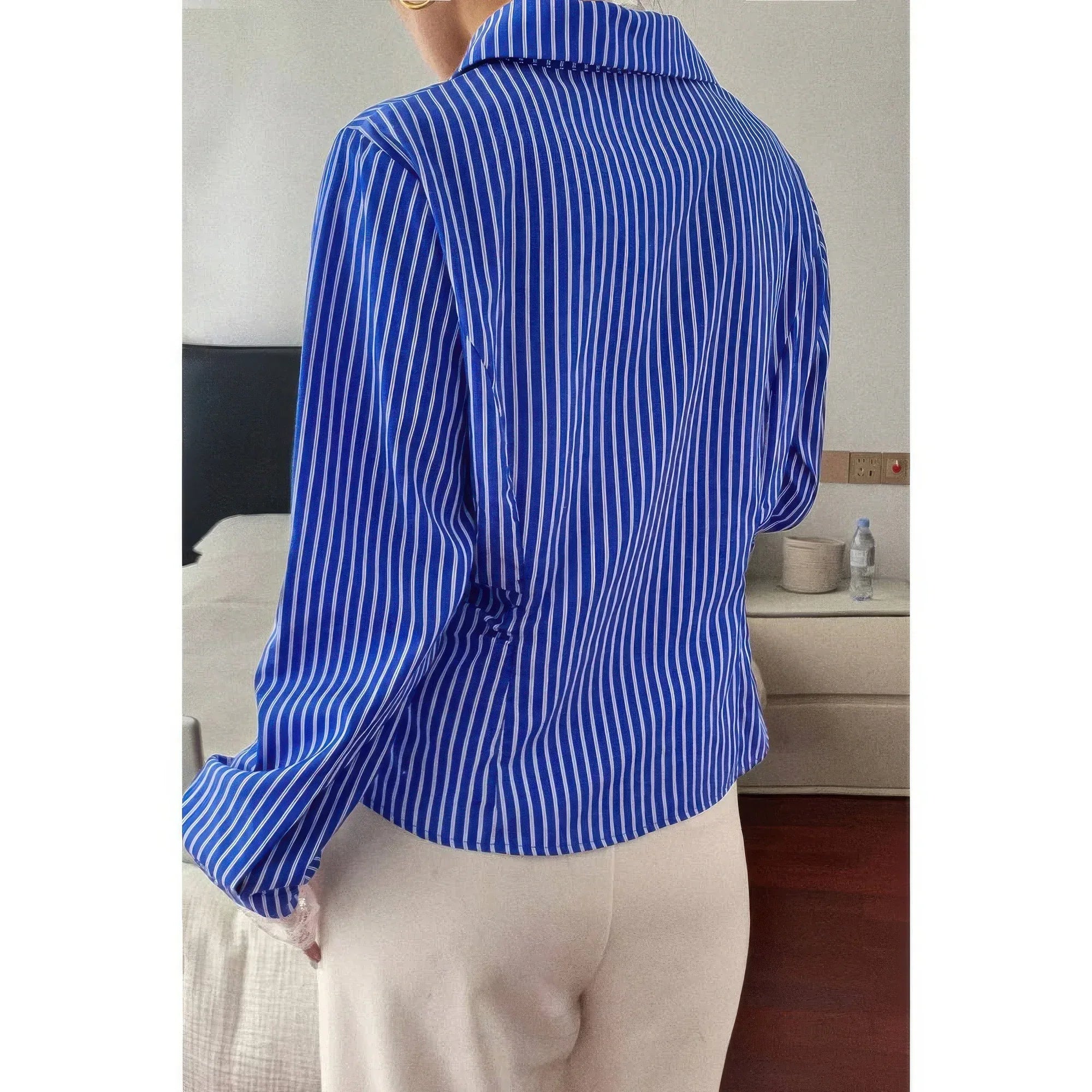 Striped Button Down Lace Detail Loose Shirt | Mixtshop LLC
