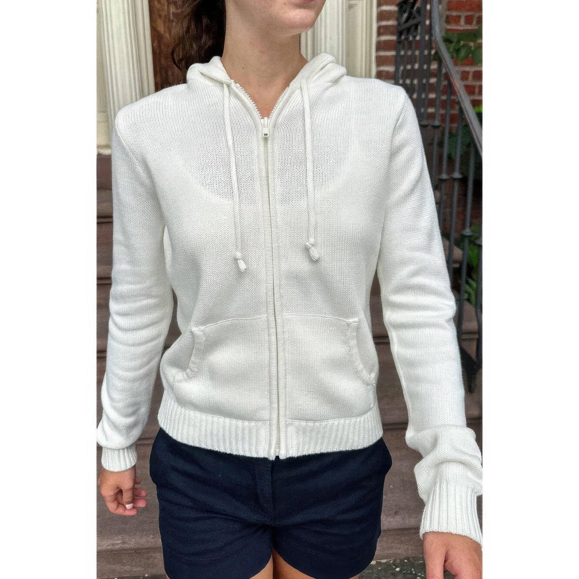 Solid Ribbed Knit Zipper Pockets Hoodie Secondary image