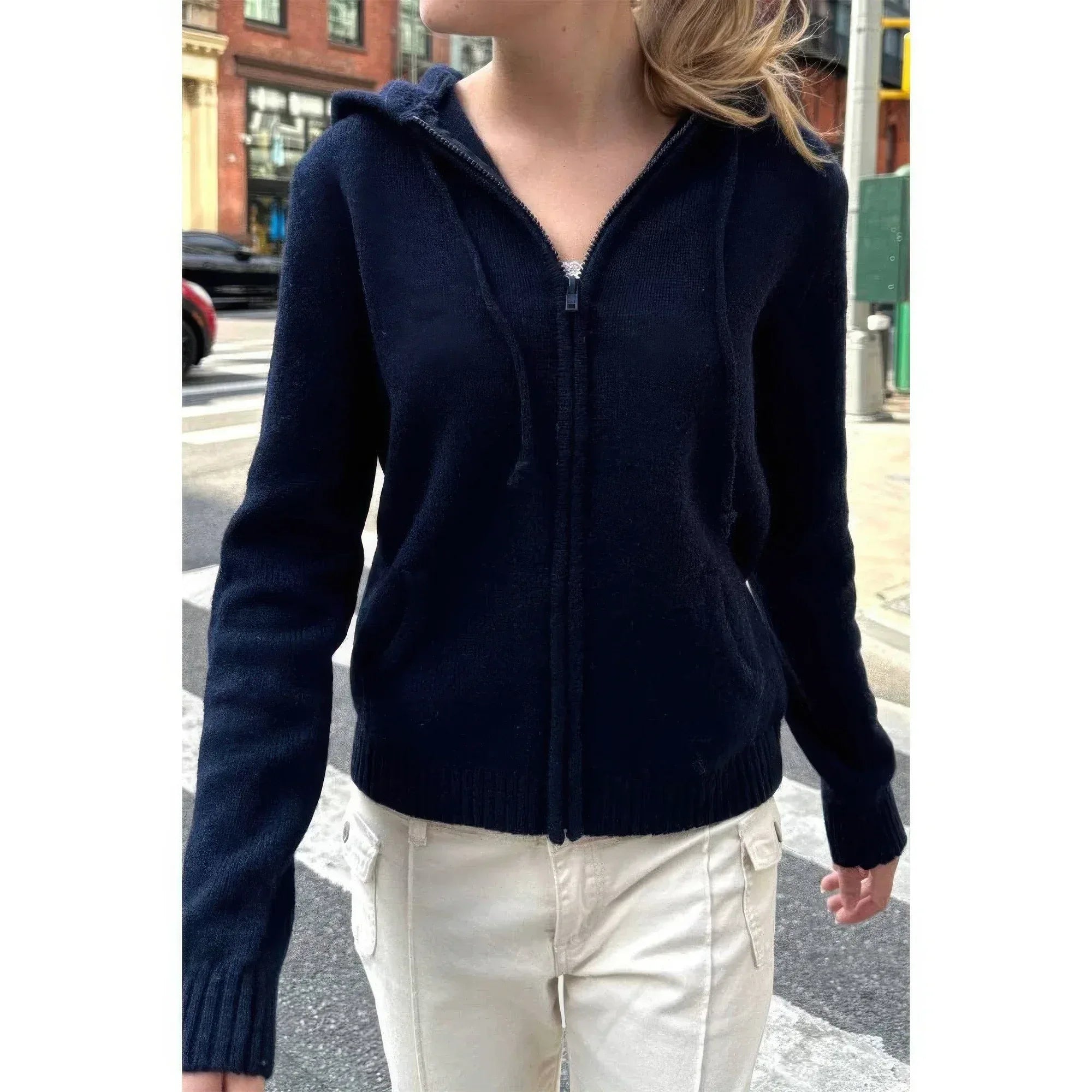 Solid Ribbed Knit Zipper Pockets Hoodie | Mixtshop LLC