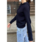 Solid Ribbed Knit Zipper Pockets Hoodie | Mixtshop LLC