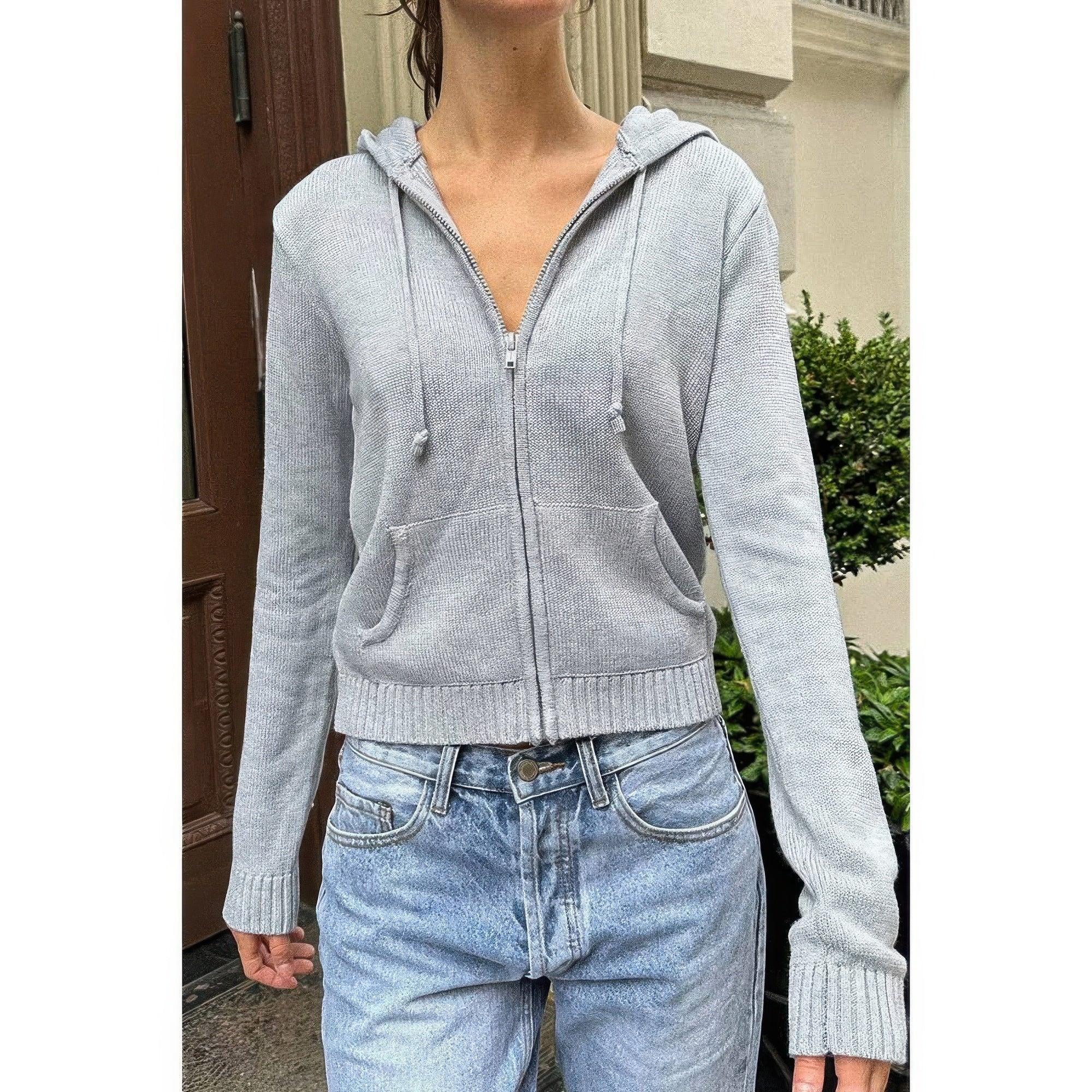 Solid Ribbed Knit Zipper Pockets Hoodie | Mixtshop LLC