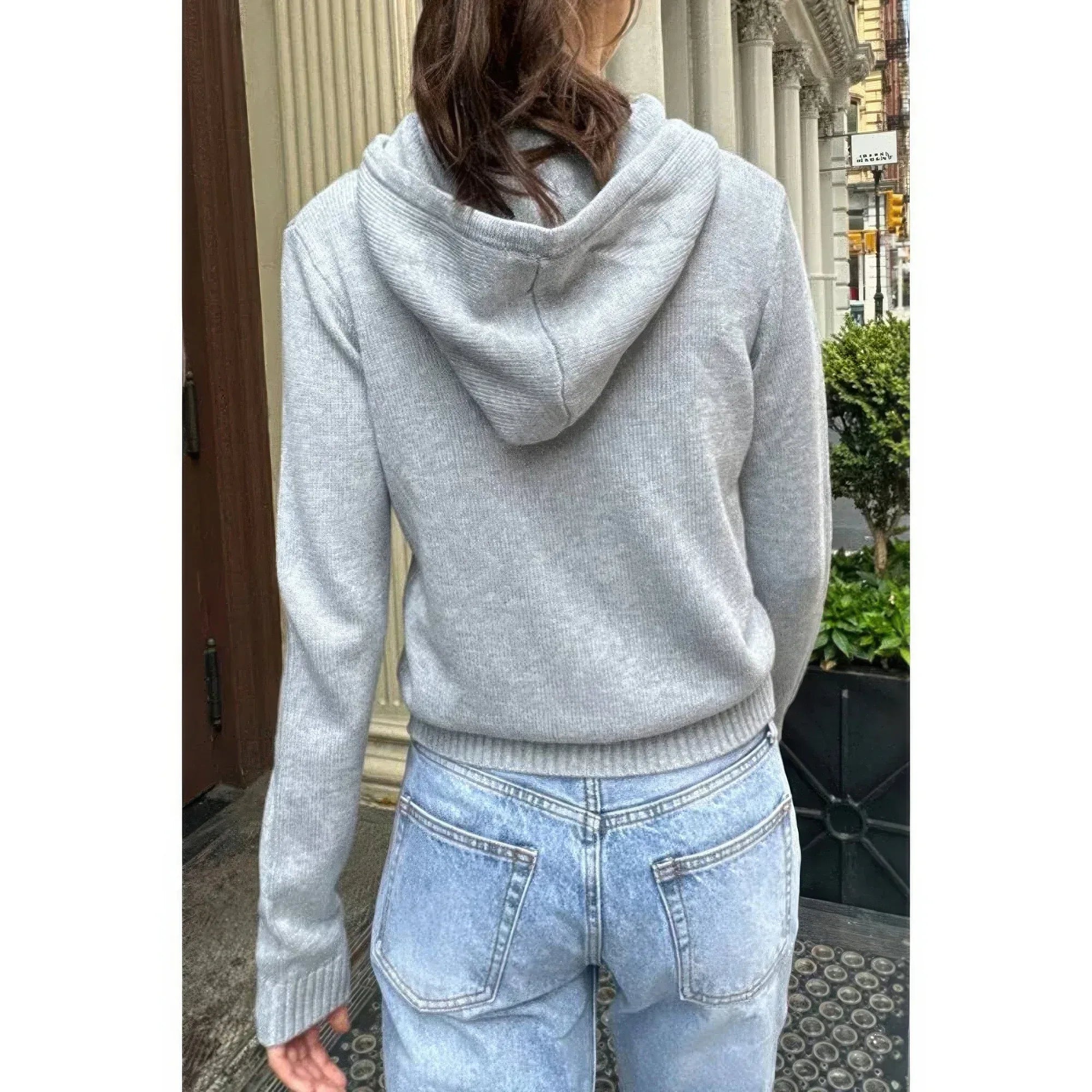 Solid Ribbed Knit Zipper Pockets Hoodie | Mixtshop LLC