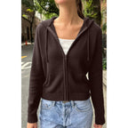 Solid Ribbed Knit Zipper Pockets Hoodie | Mixtshop LLC
