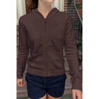 Solid Ribbed Knit Zipper Pockets Hoodie | Mixtshop LLC