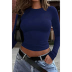 Round Neck Solid Long Sleeve Slim Fit Shirt | Mixtshop LLC