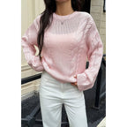 Solid Round Neck Cable Knit Pullover Sweater | Mixtshop LLC