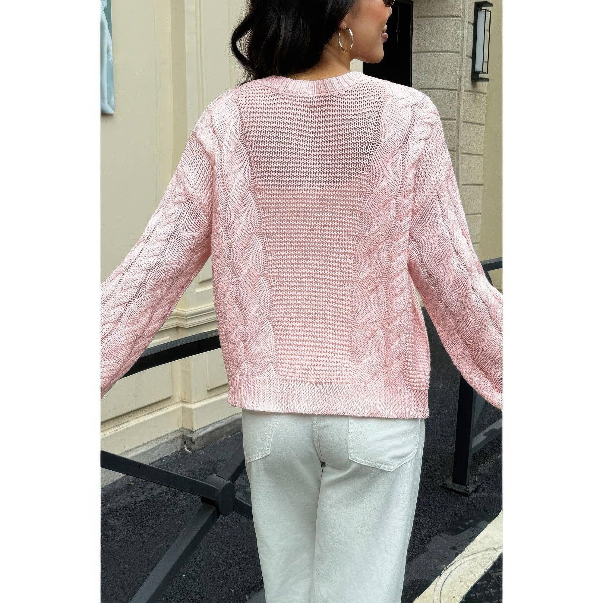 Solid Round Neck Cable Knit Pullover Sweater | Mixtshop LLC