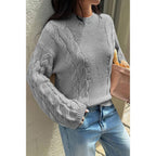 Solid Round Neck Cable Knit Pullover Sweater | Mixtshop LLC