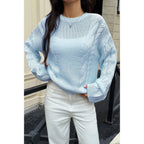 Solid Round Neck Cable Knit Pullover Sweater | Mixtshop LLC