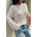 Solid Round Neck Cable Knit Pullover Sweater | Mixtshop LLC