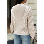 Solid Round Neck Cable Knit Pullover Sweater | Mixtshop LLC