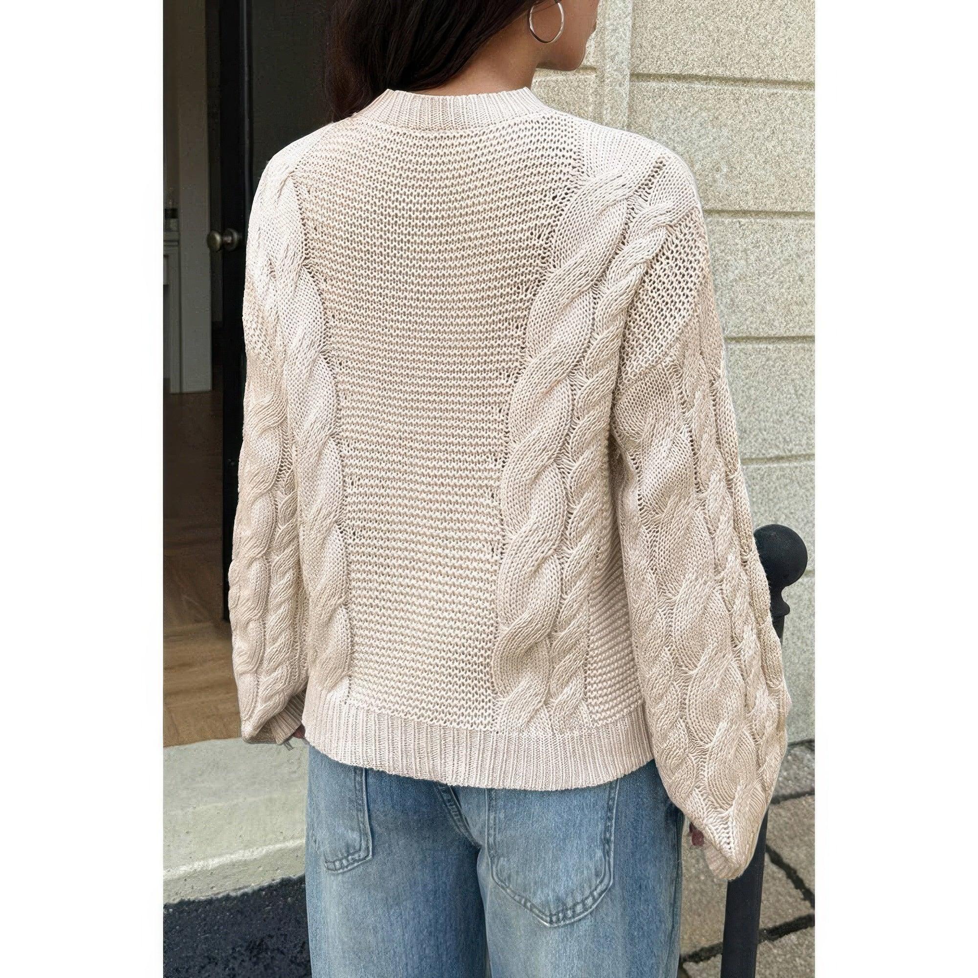 Solid Round Neck Cable Knit Pullover Sweater | Mixtshop LLC