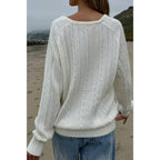 V Neck Solid Long Sleeves Cable Knit Sweater | Mixtshop LLC