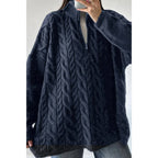 Cable Knit Half Zipper Solid Loose Sweater | Mixtshop LLC