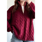 Cable Knit Half Zipper Solid Loose Sweater | Mixtshop LLC