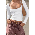 Knit Scoop Square Neck Long Sleeve Fit Shirt | Mixtshop LLC