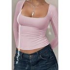 Knit Scoop Square Neck Long Sleeve Fit Shirt | Mixtshop LLC
