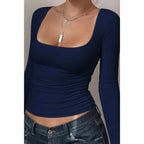 Knit Scoop Square Neck Long Sleeve Fit Shirt | Mixtshop LLC