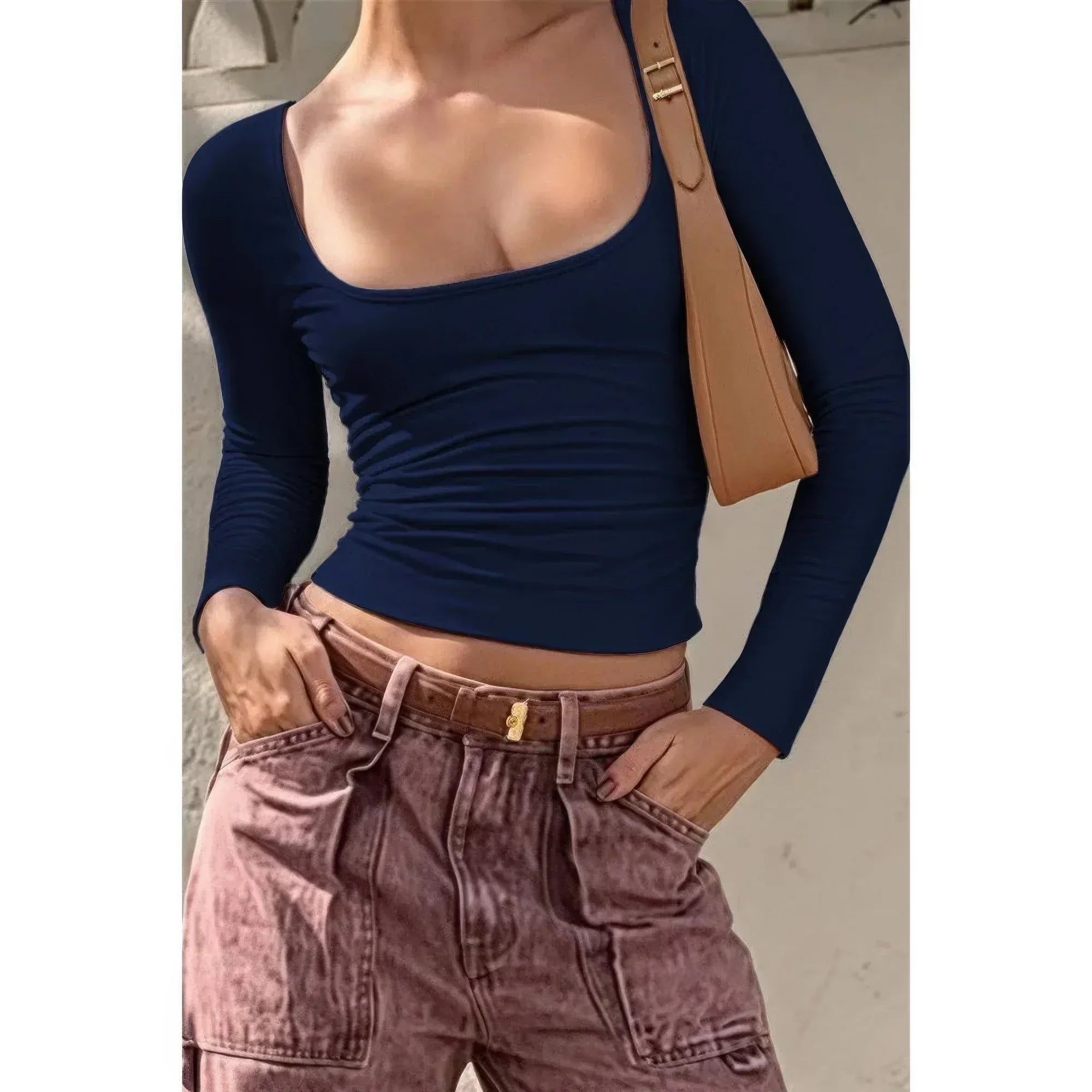 Knit Scoop Square Neck Long Sleeve Fit Shirt | Mixtshop LLC