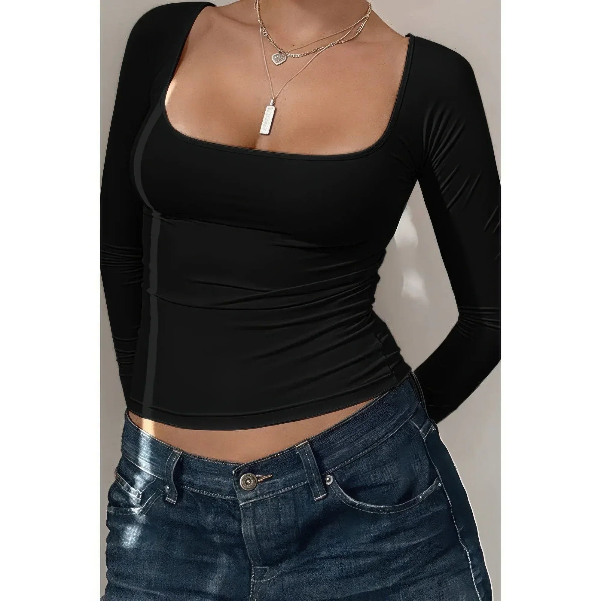 Knit Scoop Square Neck Long Sleeve Fit Shirt | Mixtshop LLC