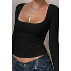 Knit Scoop Square Neck Long Sleeve Fit Shirt | Mixtshop LLC