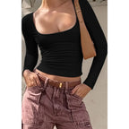 Knit Scoop Square Neck Long Sleeve Fit Shirt | Mixtshop LLC