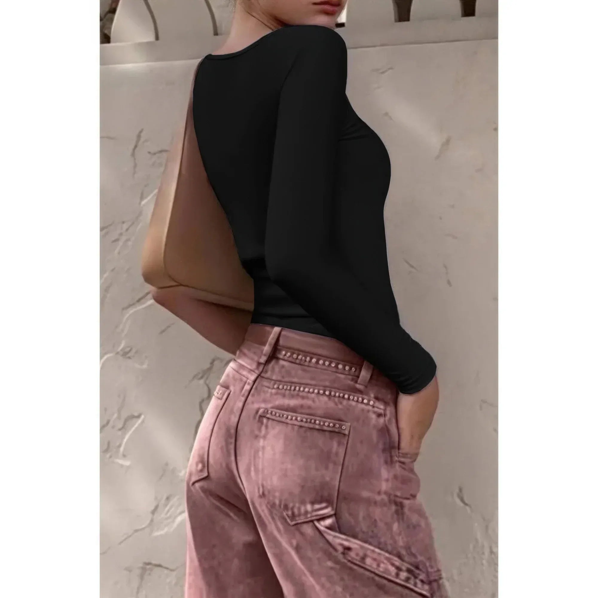 Knit Scoop Square Neck Long Sleeve Fit Shirt | Mixtshop LLC